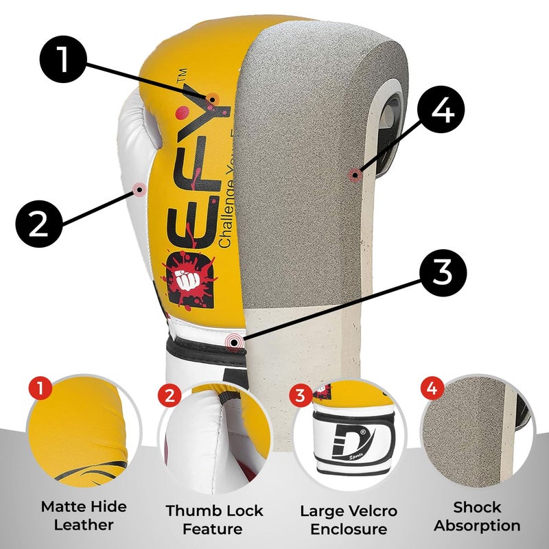 DEFY Challenge Your Fear DEFY Tiger Model Boxing Gloves for Men & Women â€“ PremiumTraining Gloves for MMA, Muay Thai, Kickboxing & Sparring with Max-Shock Foam Padding & Secure Fit (Yellow, 14 oz) - Image 2